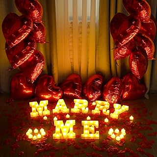 Sponsored Ad - Marry Me Proposal Decorations LED Marry Me Sign Light up Letters 1000 Red Rose Petals 24 Fake Tea Lights Ca...