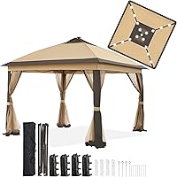 Vista 1 de Yaheetech Carpa de campaña instantánea desplegable de 11 x 11 pies con 17 luces LED solares y mosquitero con cremallera, refugio al aire libre