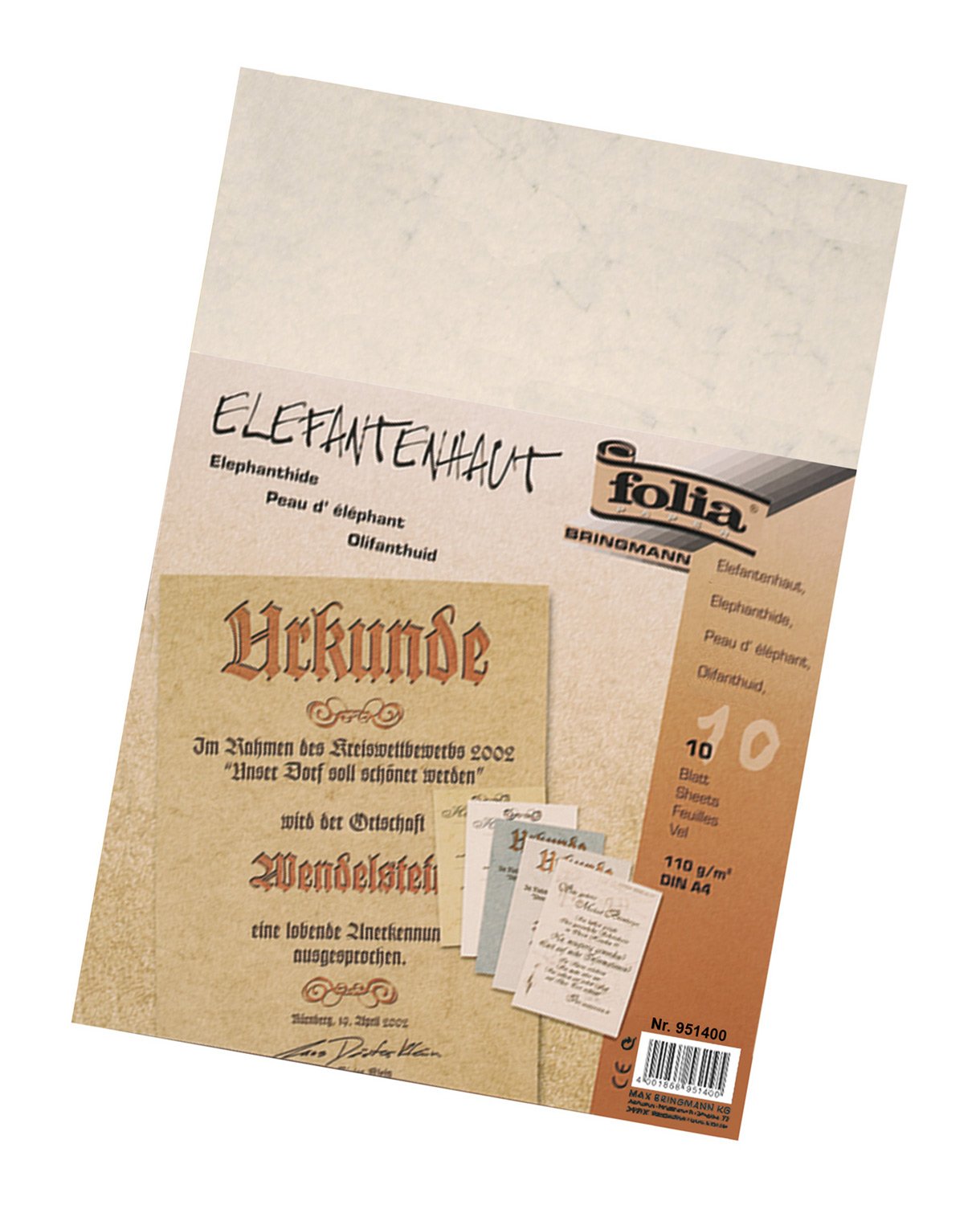 Folia 951400 - Elefantenhaut, 110 g/m², DIN A4, 10 Blatt, weiß
