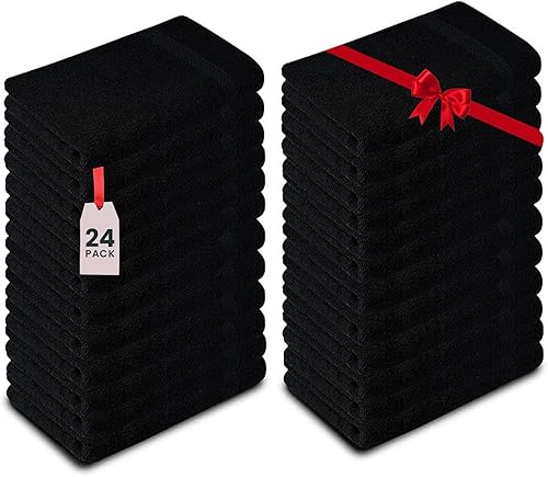 ARC HOME Paquete de 24 toallas de mano negras de 15 x 25 pulgadas, toallas de salón para estilistas, toallas de mano hiladas en anillo con máxima