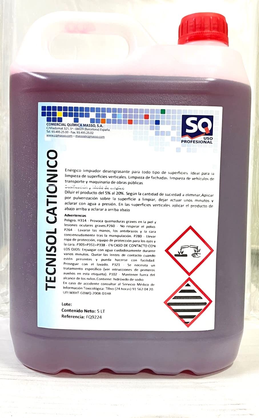 Detergente desincrustante cationico industrial 5L. Potente limpiador de manchas químicas como el cobre en tractores