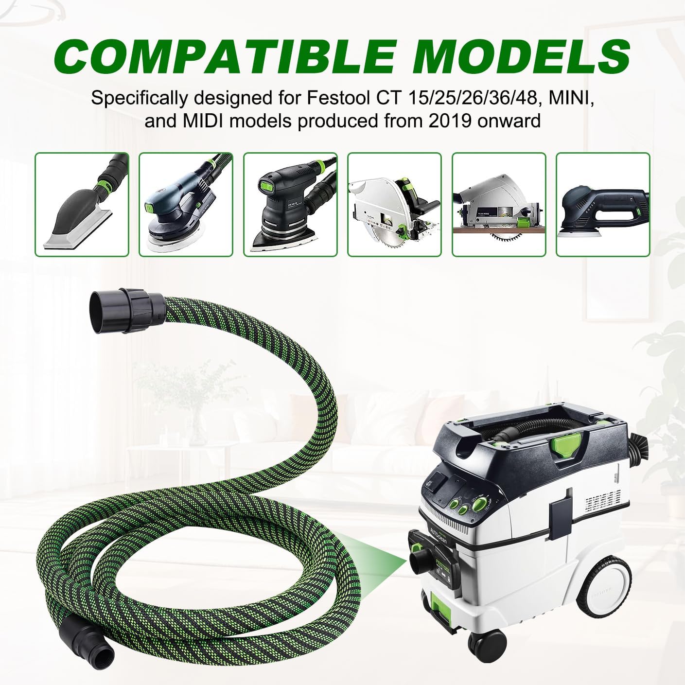 3.5M (11.5FT) Dust Extractor Hose for Festool Vacuum Suction Hose D27/32x3,5m, Compatible with Festool CT 26/36/48 CT 15/25 CT MINI and CT MIDI from 2019 onwards, Heavy-Duty Reinforced Woven Sleeve