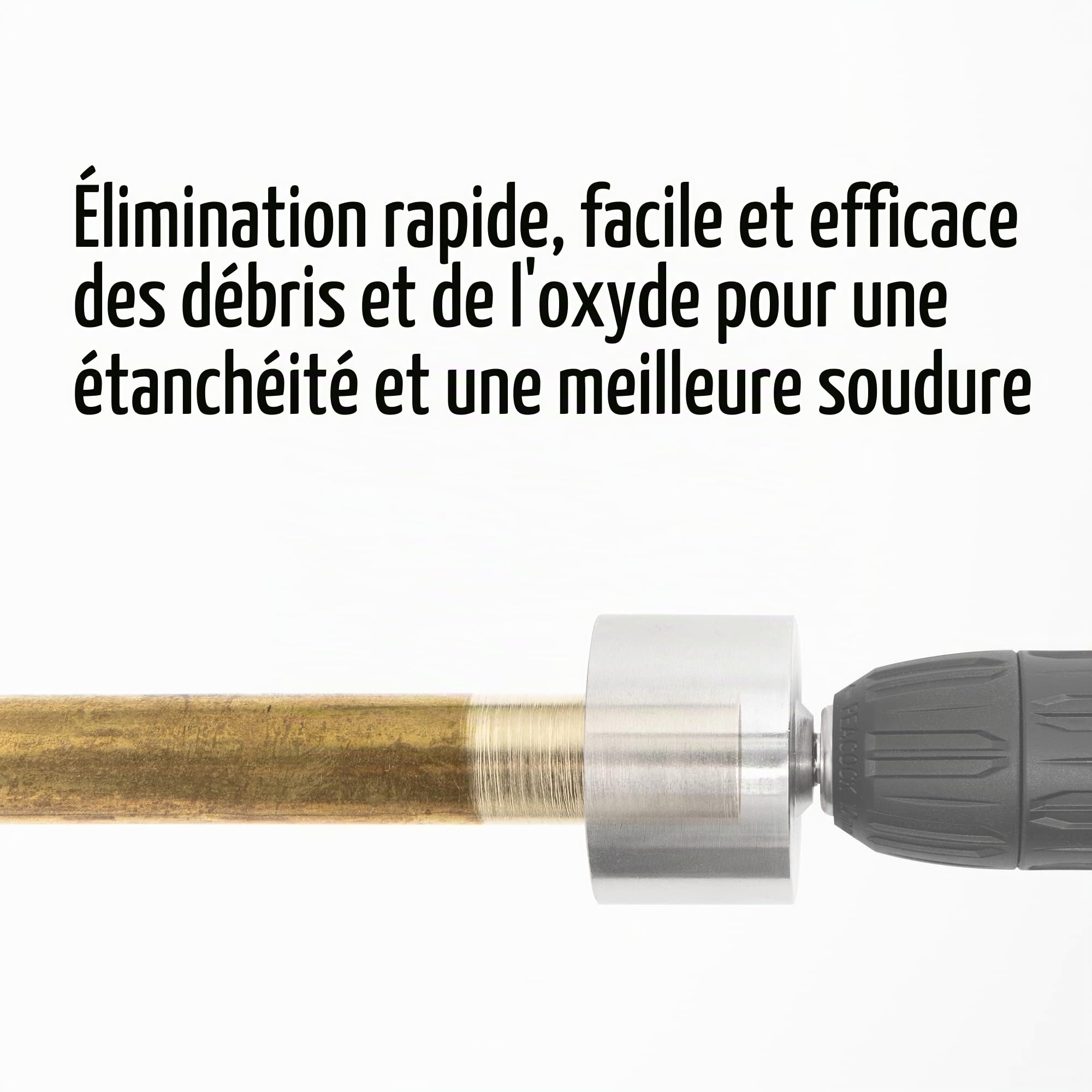 Nettoyeur de tuyaux en cuivre entièrement métallique de 2,5 cm, Brosse de Nettoyage pour perceuse avec brosses remplaçables, pour plombiers Professionnels et industriels