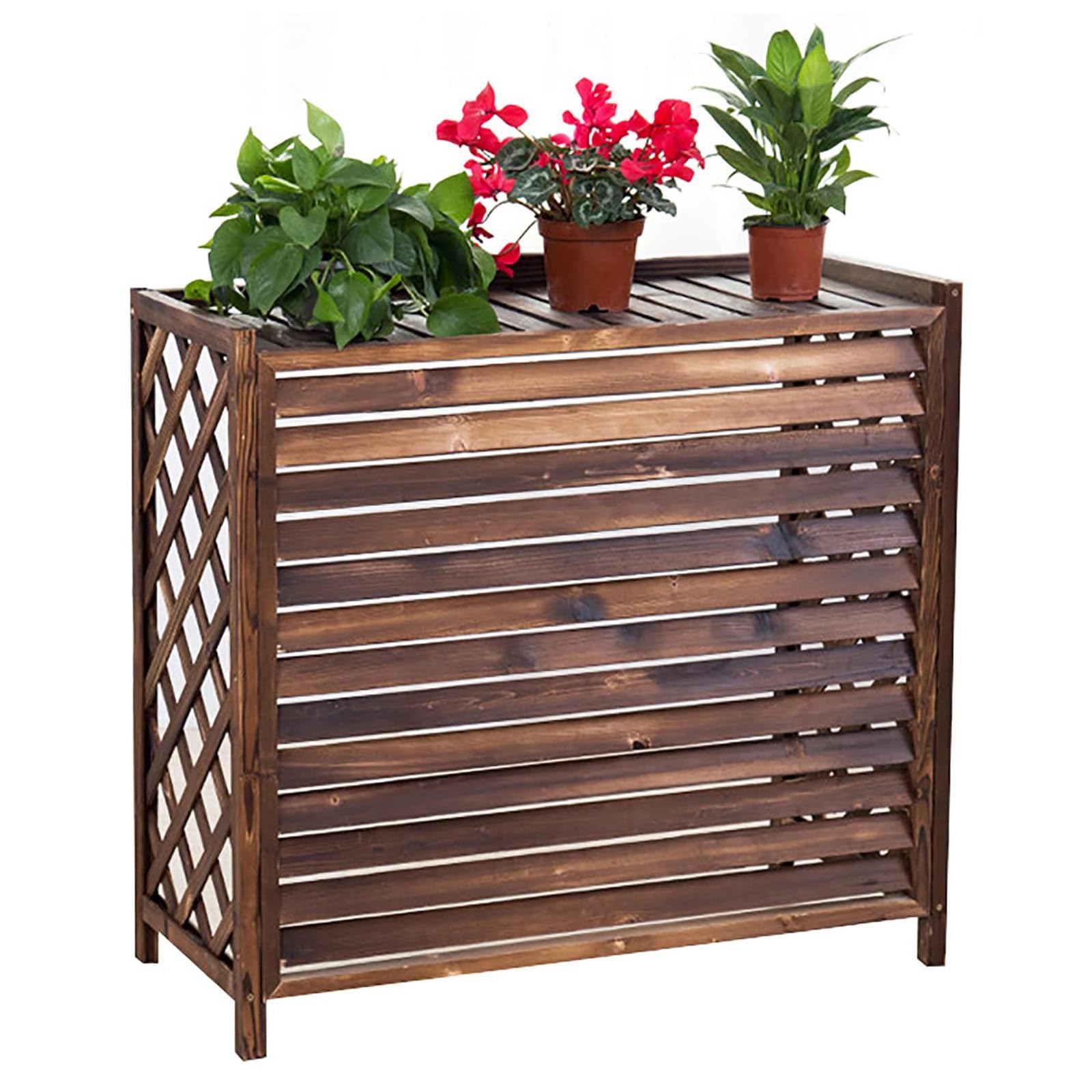 QYMYOZ Heavy Duty Outdoor Air Conditioner Cover & Fence Screen – Wooden Rack for Garden Terrace and Balcony – Fits 81x30x72cm to 115x54x95cm (96x40x89cm)
