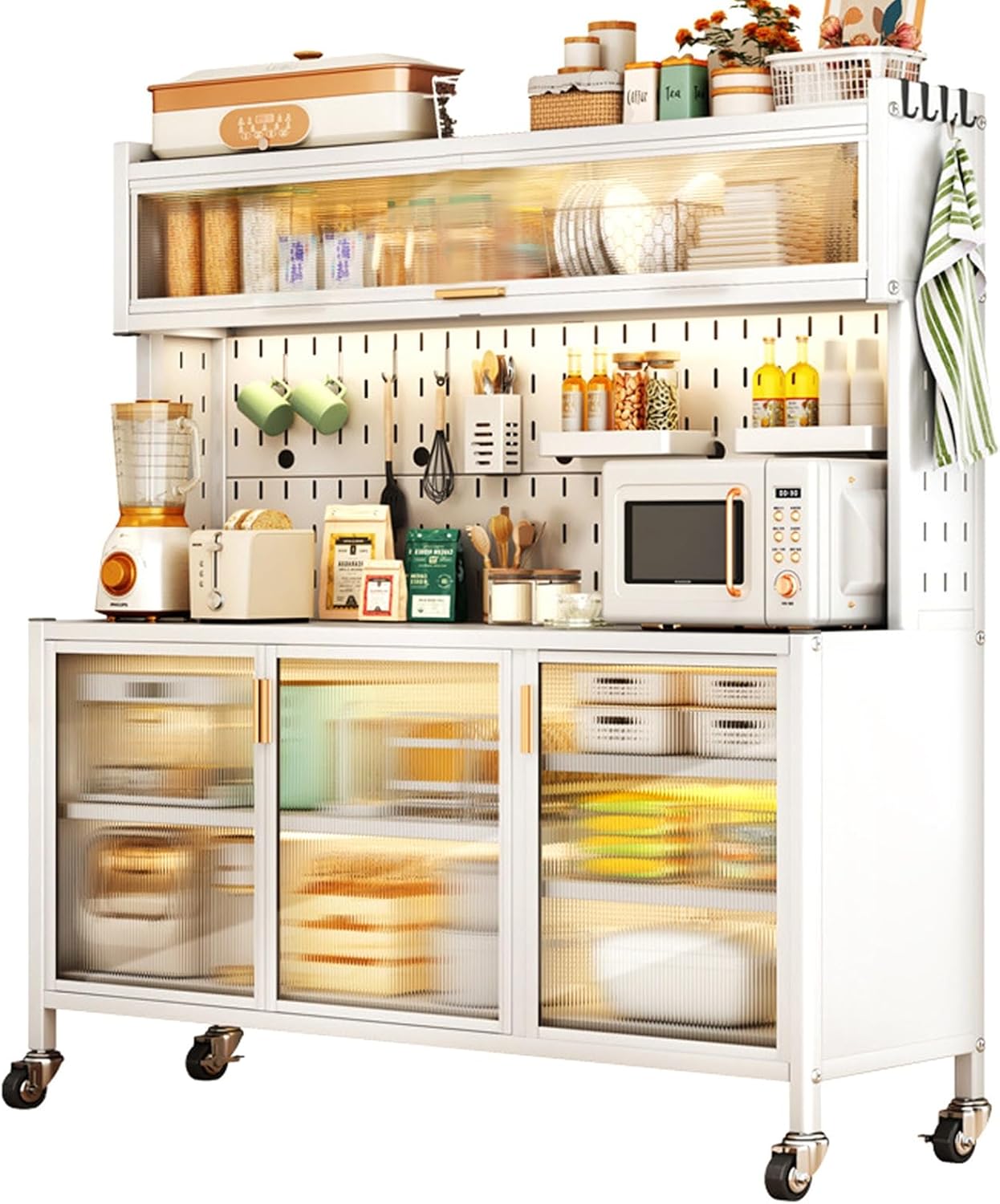 Standing Baker's Racks for Kitchens with Storage, Storage Cabinet, Microwave Kitchen Cabinets with Storage and Flip Dual Door, Storage Organizer for Kitchen Hutch, H