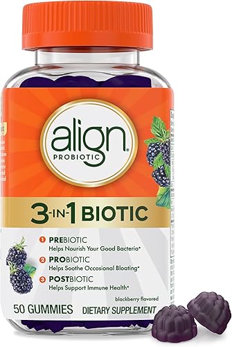 Align Probióticos, gomitas bióticas 3 en 1, prebióticos + probióticos + postbióticos, marca de probióticos número 1 recomendada por médicos, ayuda a
