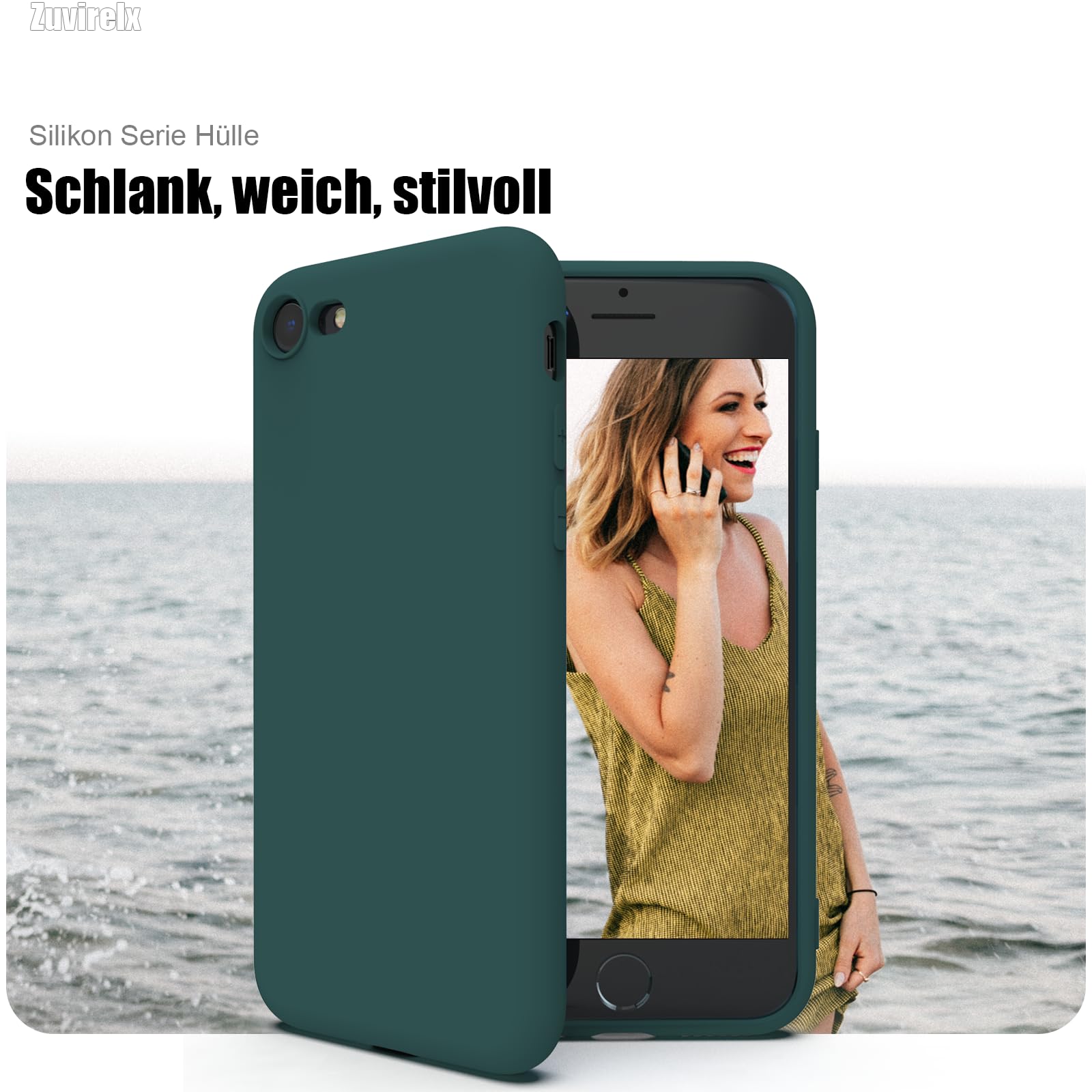 Nahaufnahme der tiefgrünen Silikonoberfläche der Zuvirelx Hülle.