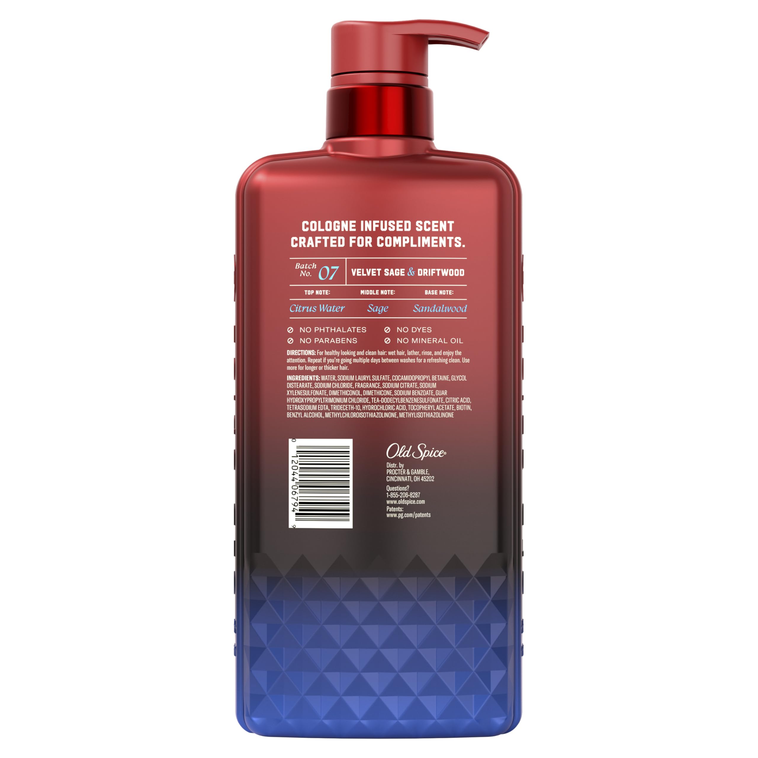 Old Spice Men's Shampoo, The Spice Alchemist Collection, 24/7 Cologne-Infused Velvet Sage & Driftwood Scent, Free of Parabens & Phthalates, 21.9 fl oz