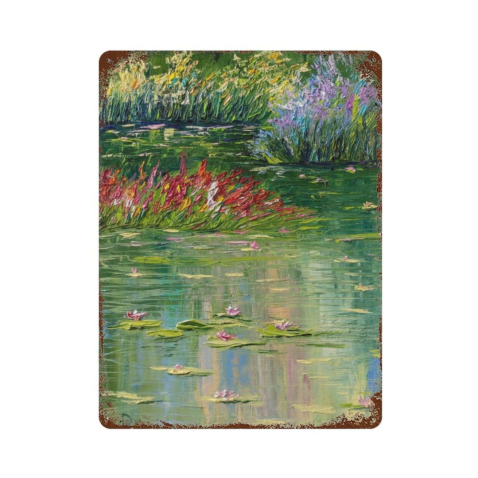 Summer Pond 15.7"x11.8" Distressed Metal Wall Sign, Shabby Chic Decor for Shed, Workshop And Garage Wall Decor
