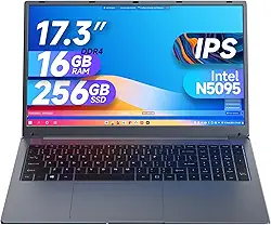 Laptop – laptop, laptop de 17 polegadas, 16 GB DDR4 RAM 256 GB SSD, Intel Celeron N5095, computadores com Win 11, tela 1920 x 1080, Tipo-C, HD para empresas e estudantes