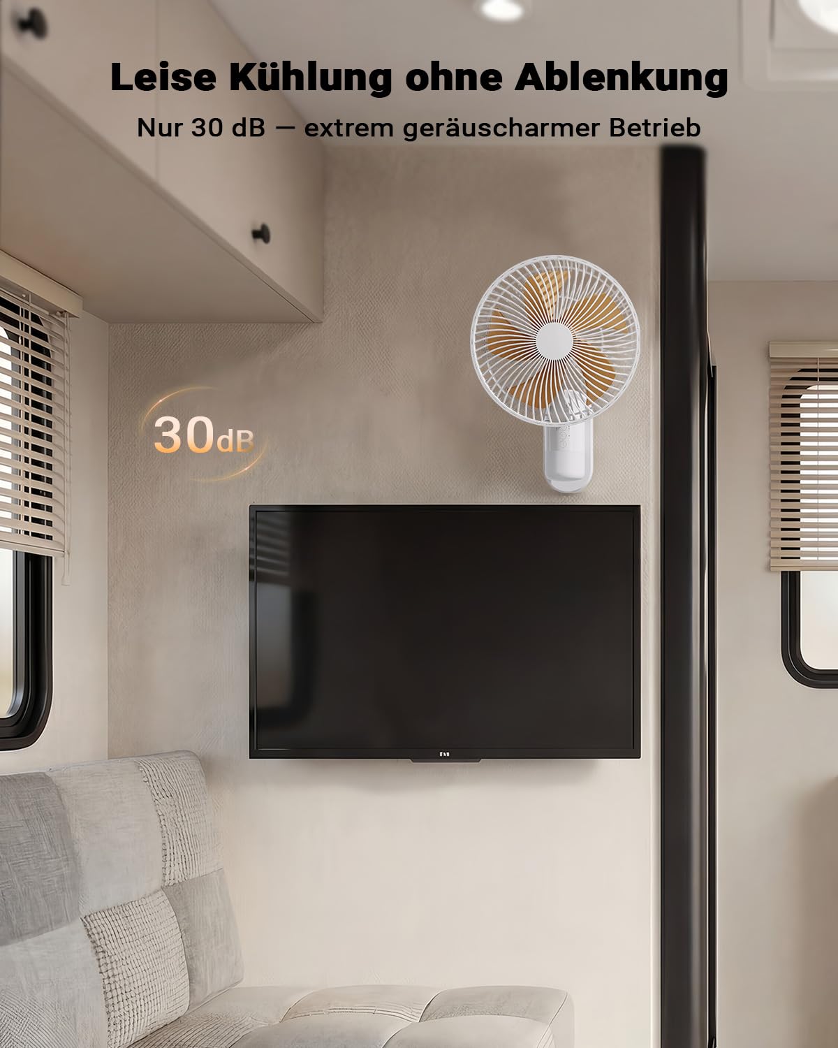 Wandventilator mit Licht 26 cm Fernbedienung 30 dB leise 5,2 m/s Luftstrom Timer 90° Oszillation 4 Geschwindigkeiten 180° neigbar