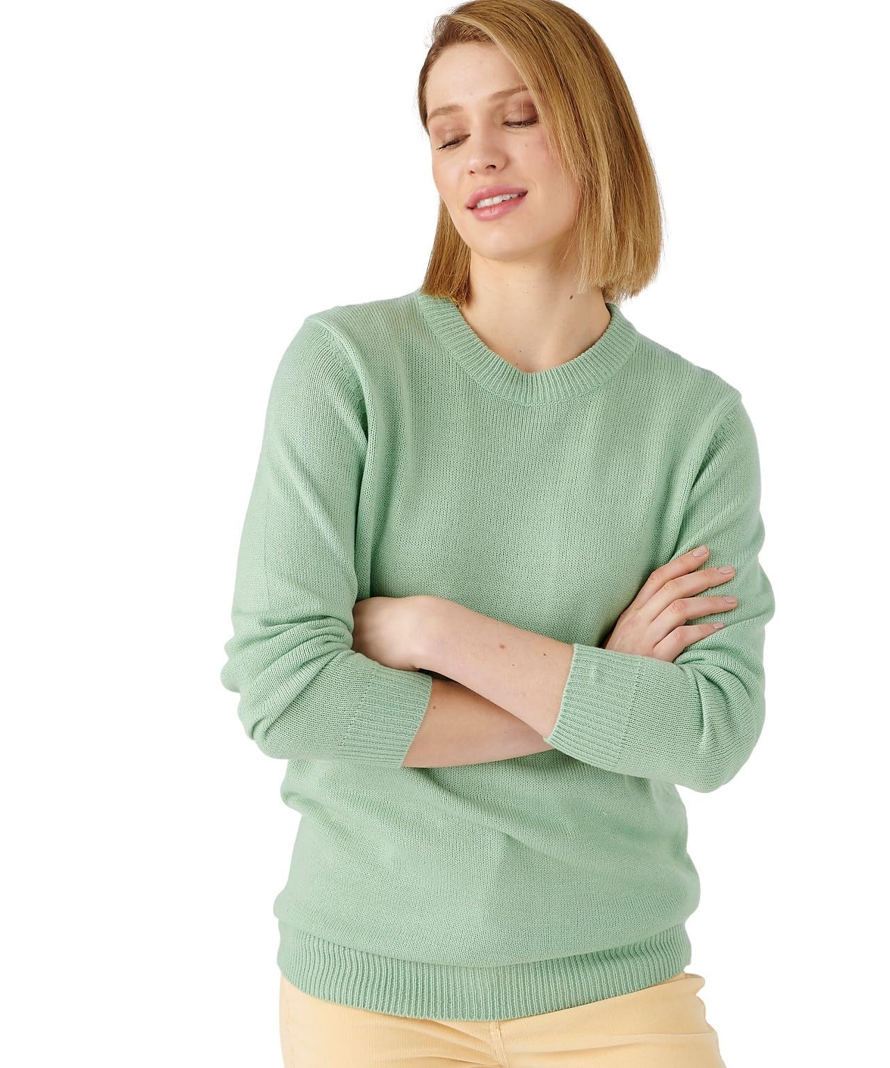 Damart Crew-Neck Sweater Women Round Neck Long Sleeves Green