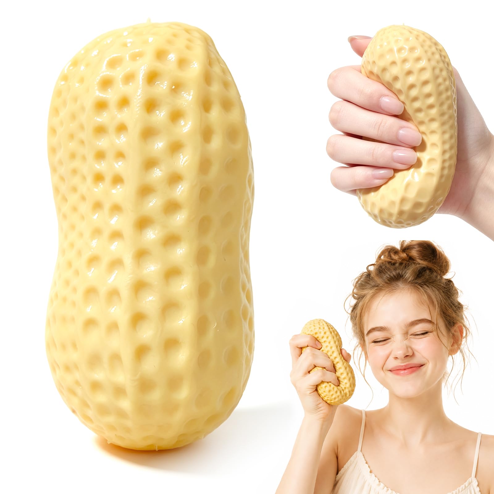 Crunchy Peanut Squishy ASMR Bead‑Filled Fidget Toy, Slow Rising Squeeze Sensory Hand Toy, Party Bag Fillers, Gift for Teens & Adults