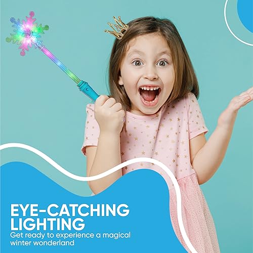 Miniatura 4 de SENSORY4U Juguete de varita con luz LED de copo de nieve de Frozen para niños, paquete de 2, accesorio mágico de disfraz de princesa, perfecto para