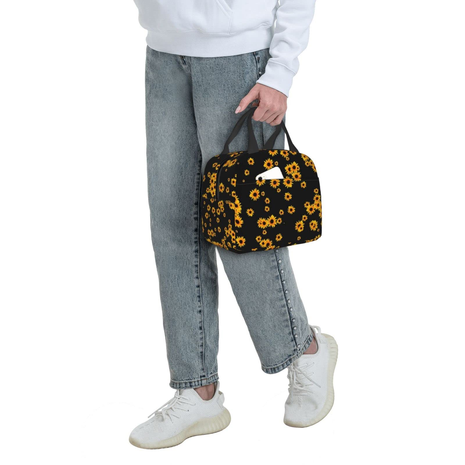 Bolsa de almuerzo isotérmica para mujer con contenedores congelados, caja de almuerzo isotérmica y resistente al agua, diseño de girasol
