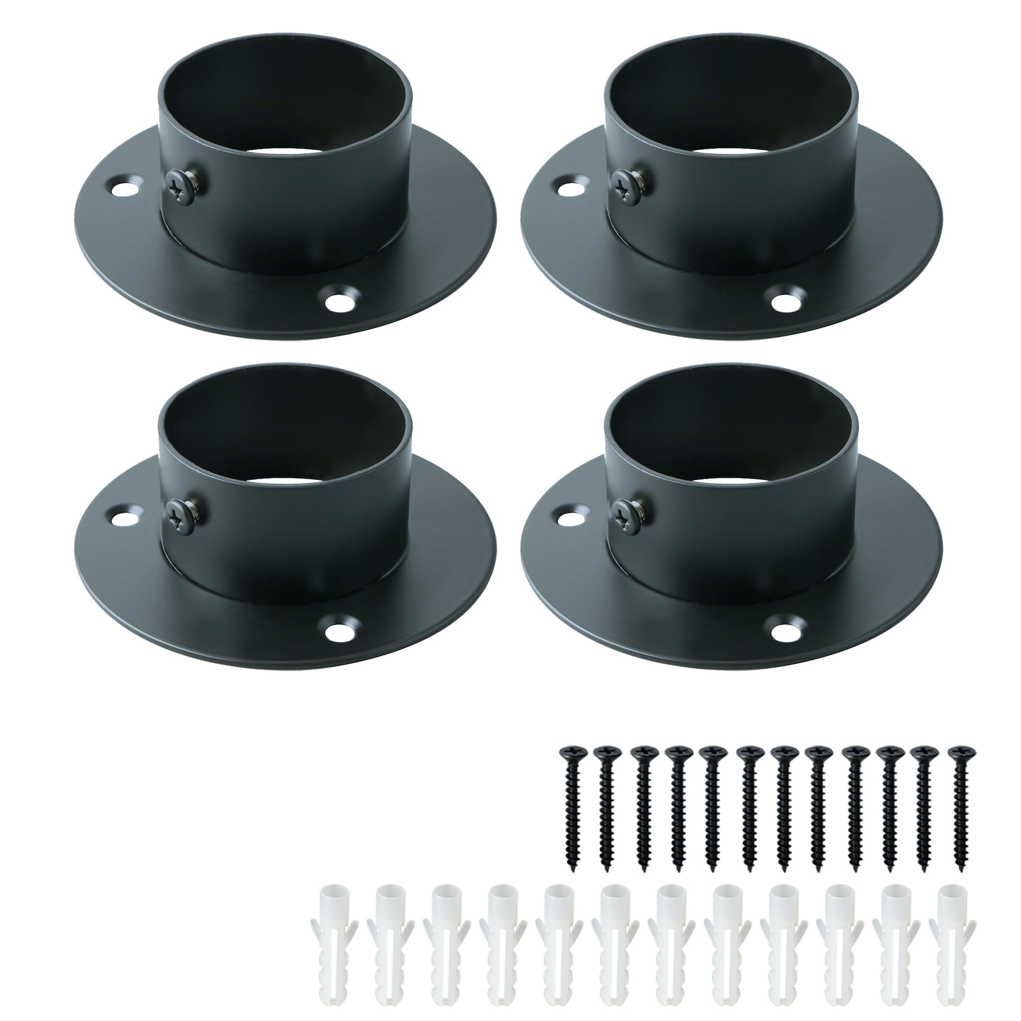 Mooche 4Pcs Curtain Pole Brackets, Wall Mount Curtain Rod Holders Rail, Support Bracket Rod Socket Flange Set, 50MM Stainless Steel Closet Rod End Supports for Closet Curtain Black