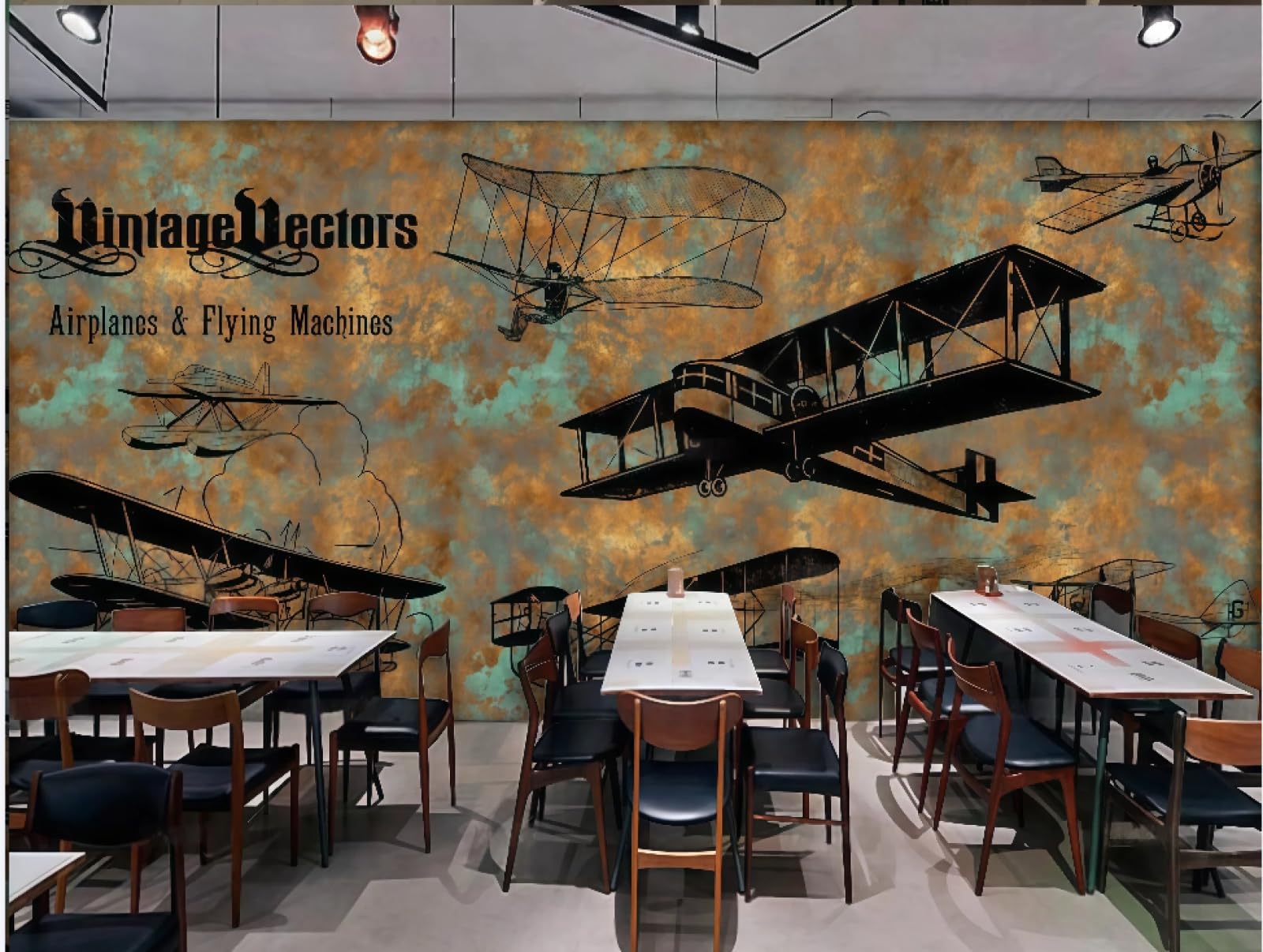 XDOUBAO Wallpaper Retro Nostalgic Rust Wall Hand-Painted Airplane Bar Theme Shopping Mall Afternoon Tea Western Restaurant Background Wall Wallpaper Coffee Shop Mural,3D,200x140cm