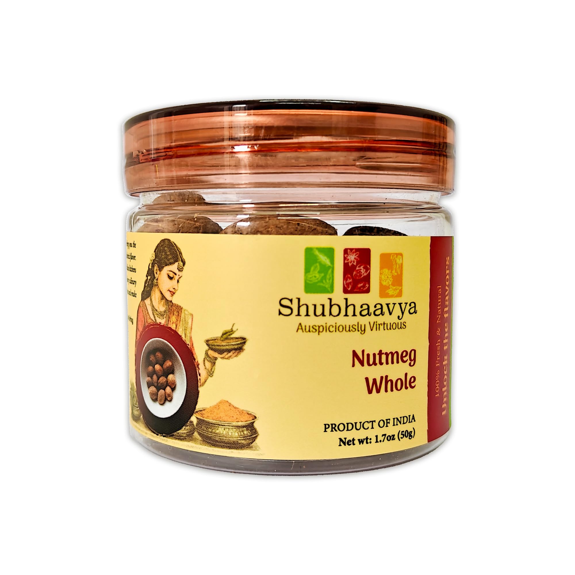 Shubhaavya Premium Whole Nutmeg 1.7oz (50g) - NON-GMO | All Natural | Gluten Free | Hand-Selected Indian Spice