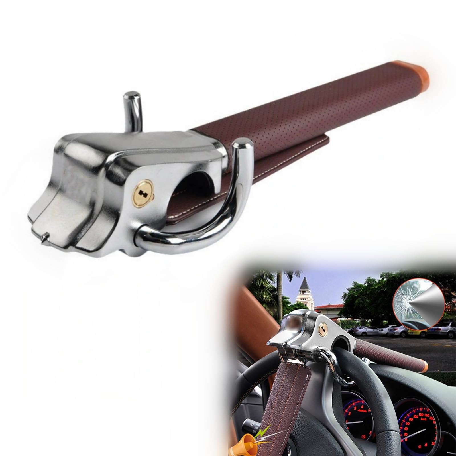 Canne Antivol Voiture Bloque Volant, pour Ford C-Max, Barre Bloque Volant, Robuste, Ajustement Universel, 2 Clés,A-Red