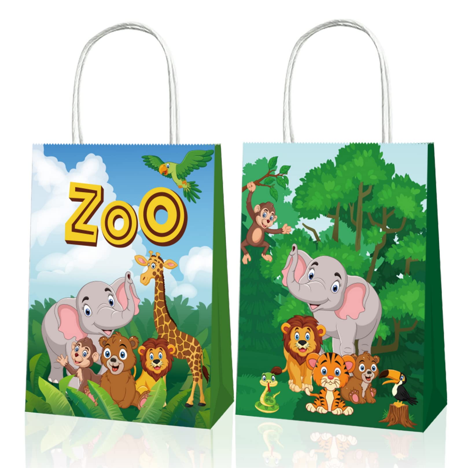 IPartyFun Dinosaurier-Geschenktüten – 12 Stück Papier-Tragetaschen Mit Griffen Für Babyparty Im Dschungel-Design