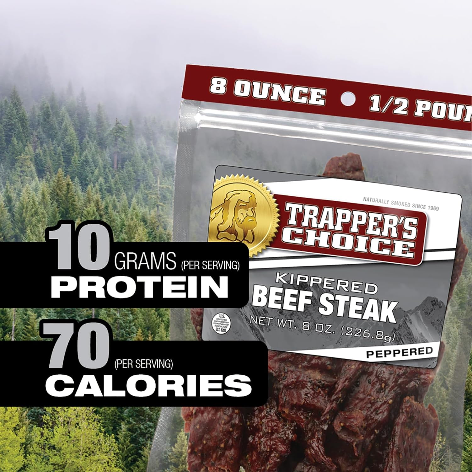 Old Trapper, Trapper's Choice Peppered Kippered Steak, Eight-Ounce Individual Package, Spicy Meat Snacks, 11 Grams of Protein and 70 Calories Per Serving (Pack of One) (Pack of 2)