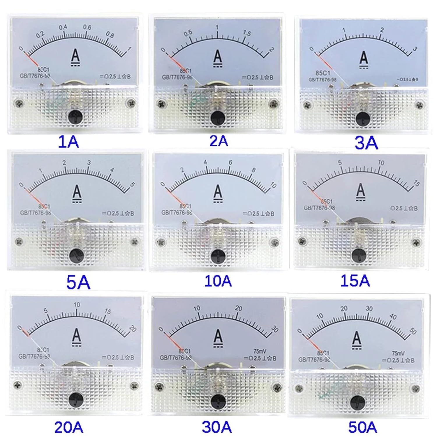1PCS 85C1-A 1A 2A 3A 5A 10A - 75A DC Analog Meter Panel AMP Current Ammeters Gauge(2A)