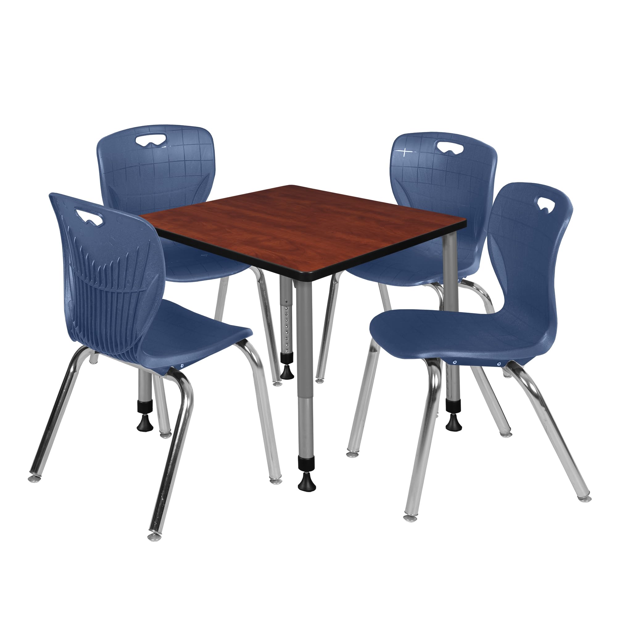 Romig Kee Square Classroom Activity Table & Chairs Height adjustable1, 30 x 30, Cherry|Chrome|Grey|Navy Blue