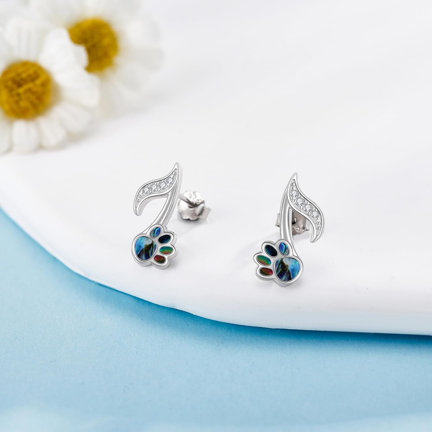 URONE Music Note Earrings 925 Sterling Silver Music Note Paw Print Stud Earrings Musical Jewelry Gifts for Women