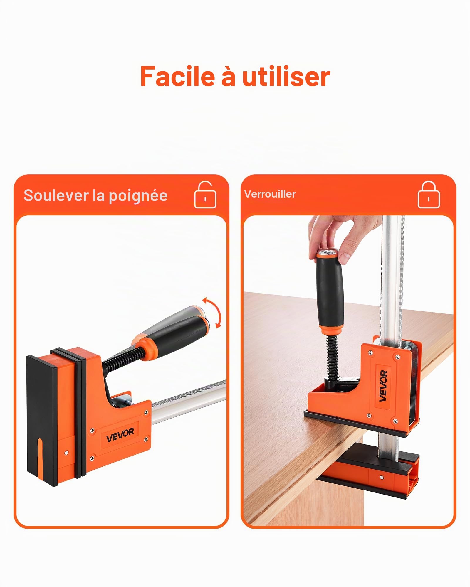 VEVOR Serre-Joints Parallèles 2PCs Ouverture de la Mâchoire 91,4 cm, Pince Écarteur en F avec Limite de Charge de 680 kg, Pression Uniforme, en Plastique et Acier au Carbone, Menuisier Métallurgie