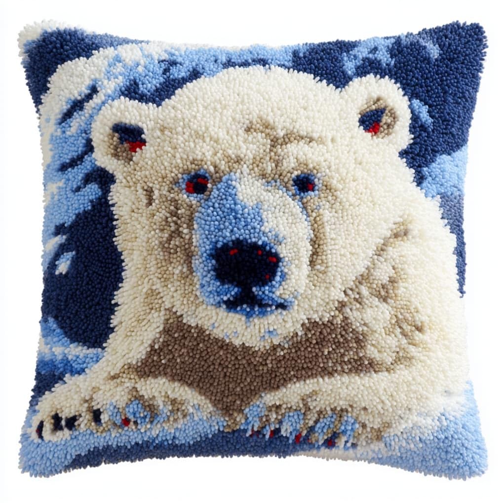 AxiangziK Latch Hook Pillow Kit,Animal Polar Bear