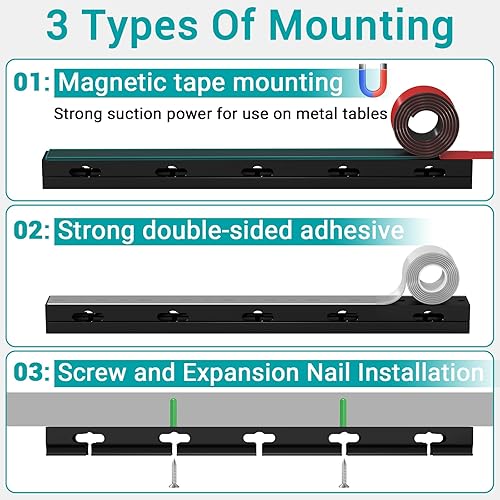 Miniatura 6 de Kit de canaleta para ocultar cables, organización magnética de cables debajo del escritorio con agujero grande estético mejorado, kit organizador de