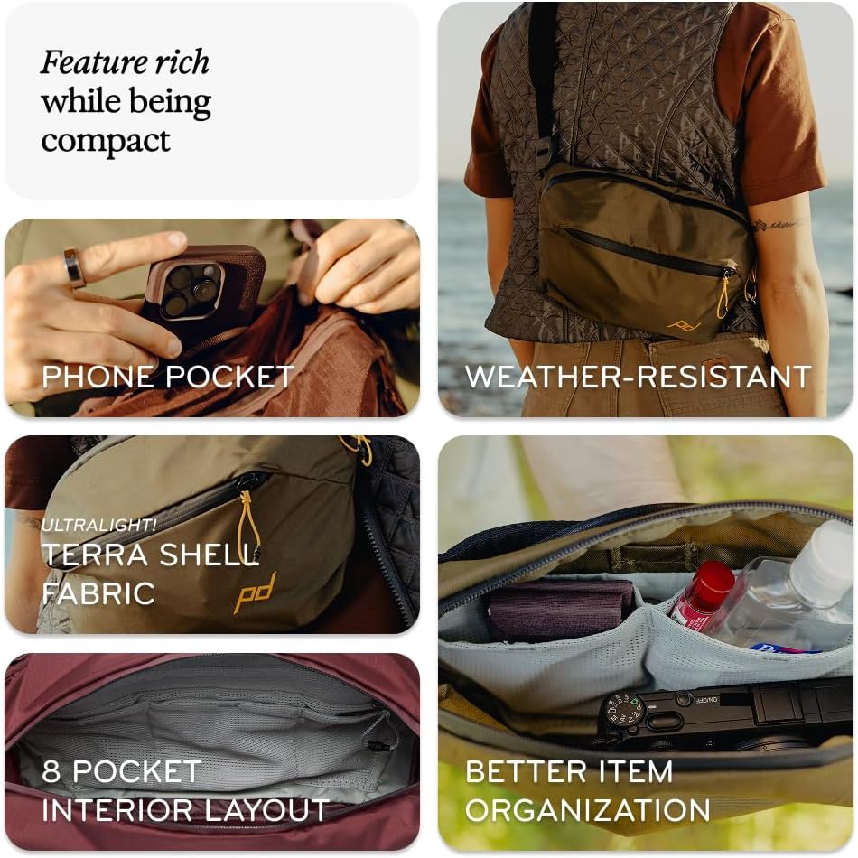 Peak Design Outdoor Sling 7L, Cloud, Padded Adjustable Shoulder Strap for Crossbody or Waist Carry, 10 Pockets, Ideal for Carrying Cameras and Essentials, Versatile Sling Bag for Men and Women