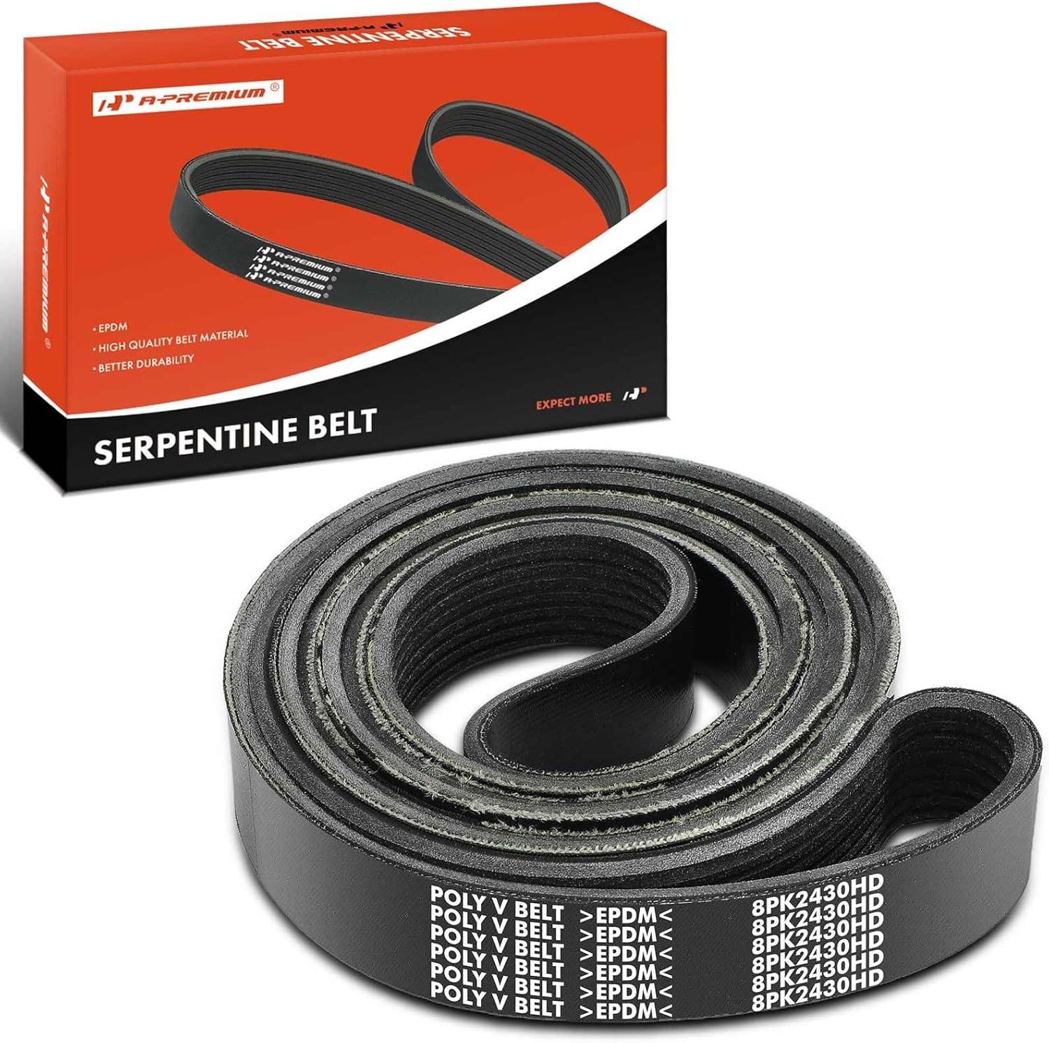 A-Premium Serpentine Belt 95.67 In Heavy-Duty For Ford F-250 F-350 F-450 F-550 Super Duty 2008-2010 & Kenworth T2000, T300 & Peterbilt 385, 386 & Sterling Truck L7500, L8500, LT7500, LT8500