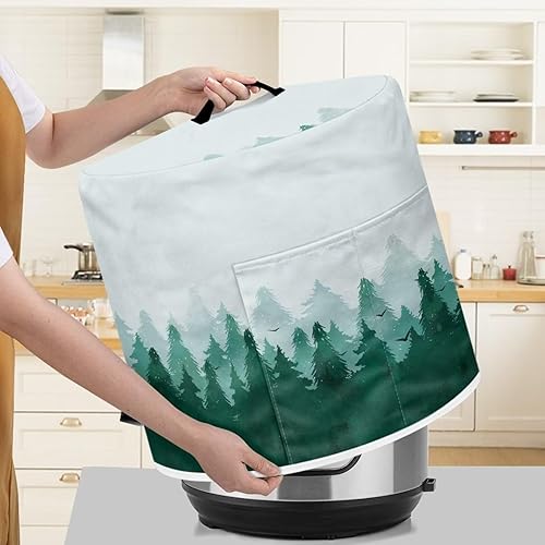 Miniatura 4 de Cubierta redonda para olla a presión con estampado de bosque verde con bolsillo de almacenamiento, cubierta protectora para electrodomésticos de