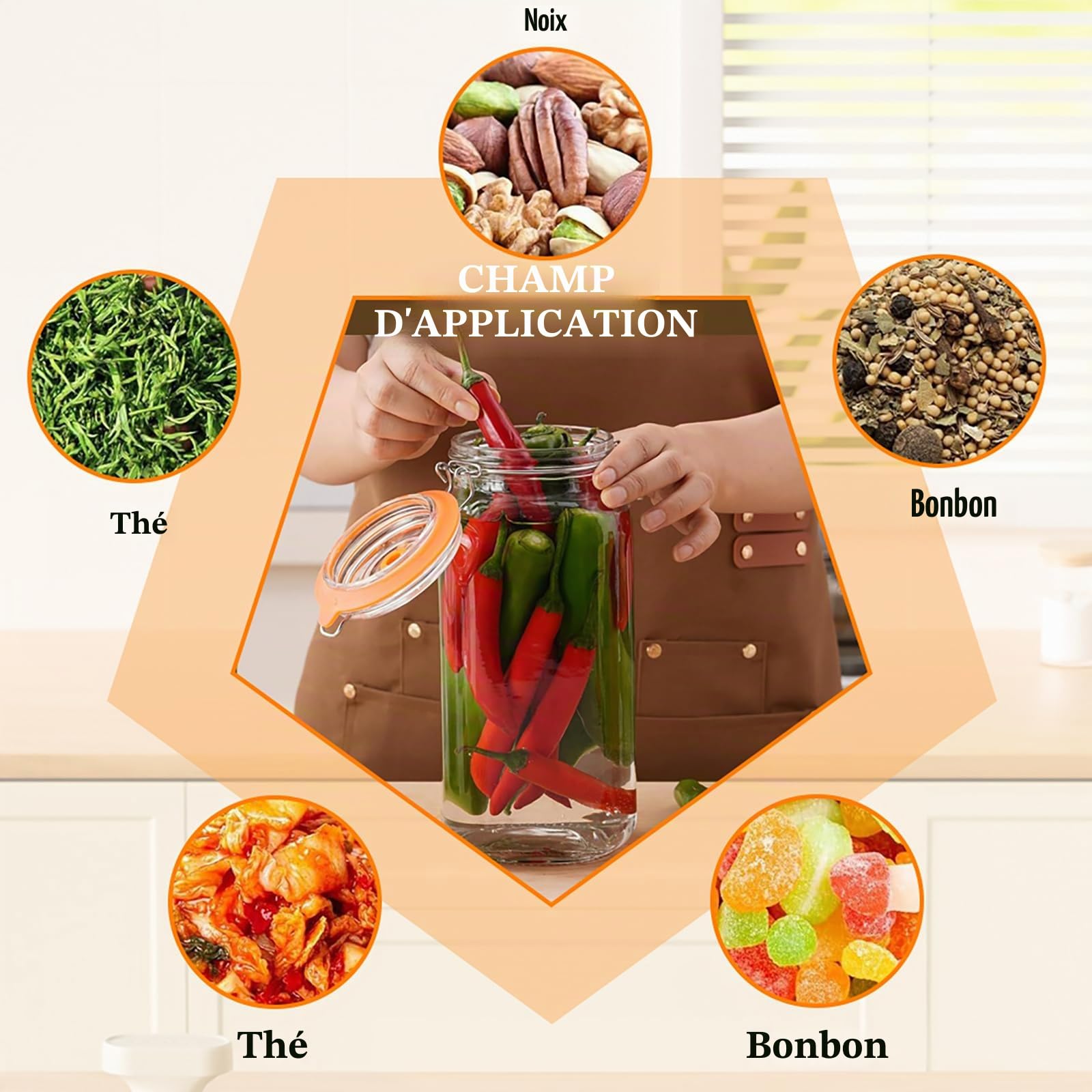 Lot de 2 bocaux de fermentation de 2 l/64 oz, avec valve de fermentation, large bouche, verre de fermentation avec poids, kit de fermentation pour kimchi, choucroute, kéfir, légumes