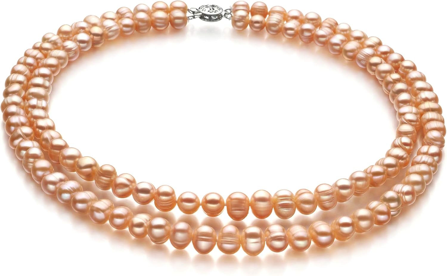 Jara Pink 6-7mm Double Strand A Quality Freshwater 925 Sterling Silver Cultured Pearl Necklace For Women