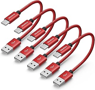 [1ft, 5-Pack] Short USB C Cable 3.8A Fast Charging, CLEEFUN USB A to USB C Cable Braided Data Cord Type C Charger Cable for Charging Station, Galaxy S22 S21 S20 FE Ultra S10 S9 Note 10, LG Pixel etc.