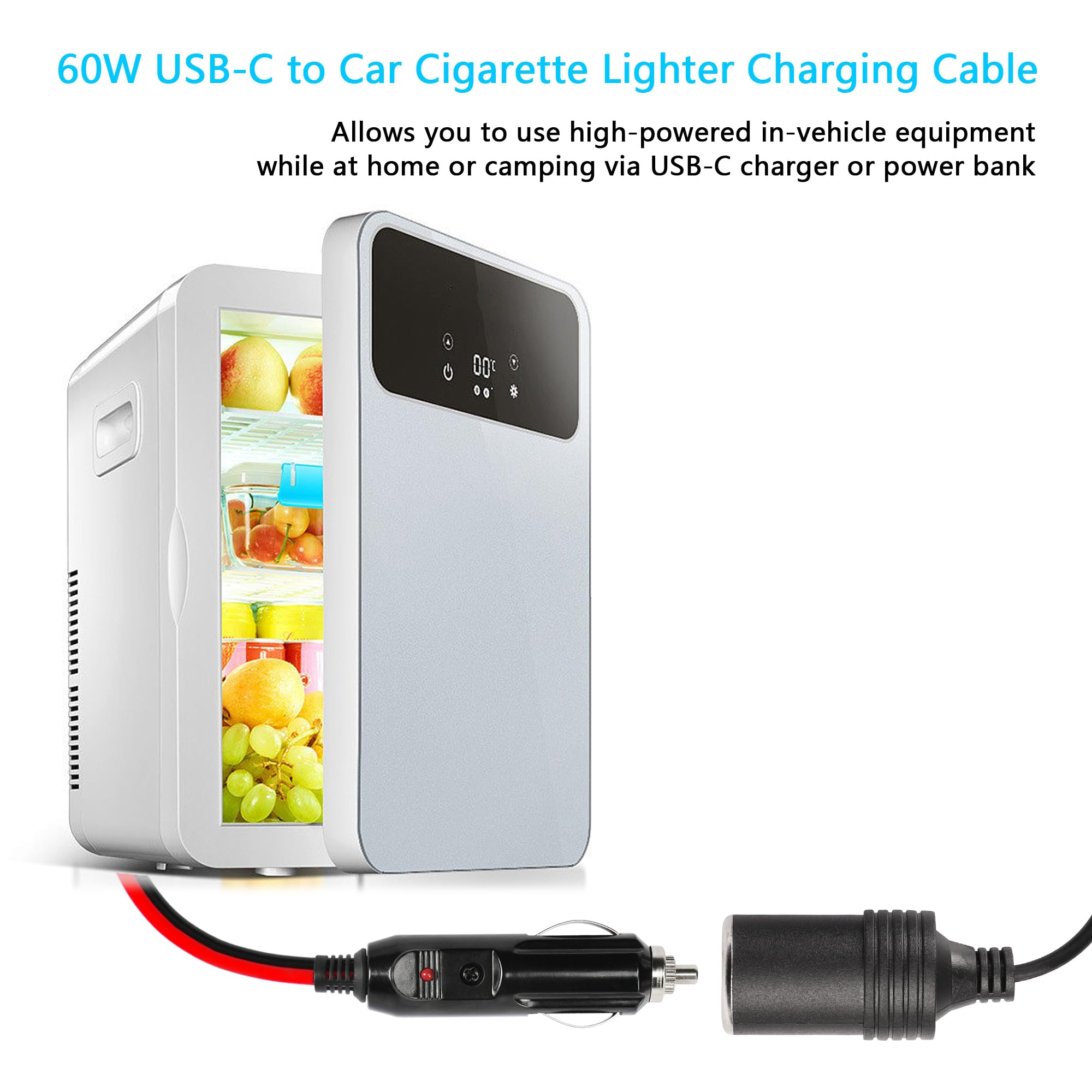 CERRXIAN Adapter USB C męski na zapalniczkę typu C na zapalniczkę do zapalniczki samochodowej wyjście regulowane napięcie 5V-9V-12V-15V-20V PD kabel do szybkiego ładowania maksymalna moc 60 W