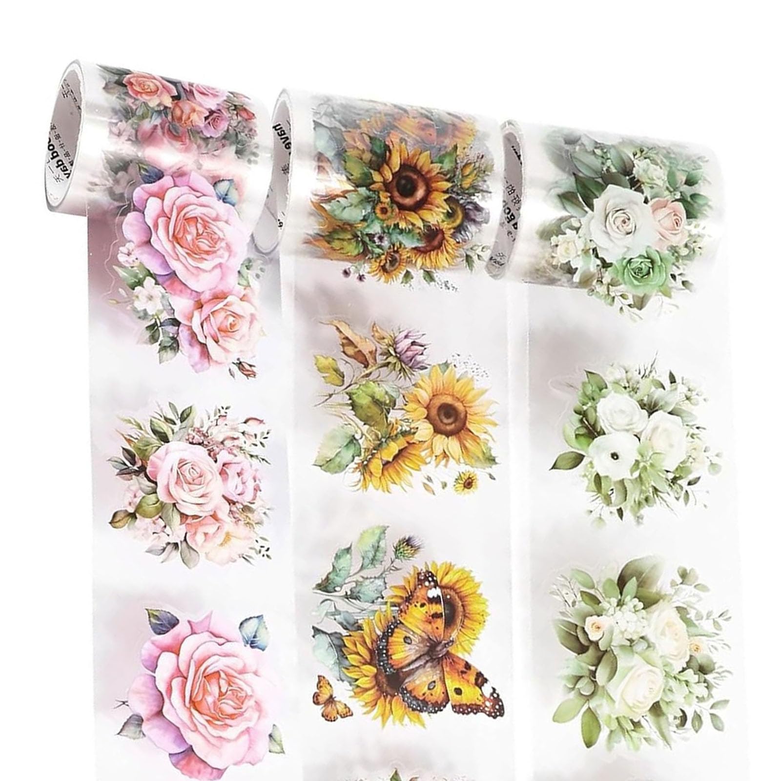 Hsioluted 3Rolls Scrapbooking Decorative TapePlant Flower Sticker Background Decorative Tape for Photo Frame Skateboard Guitar Journal Accessories