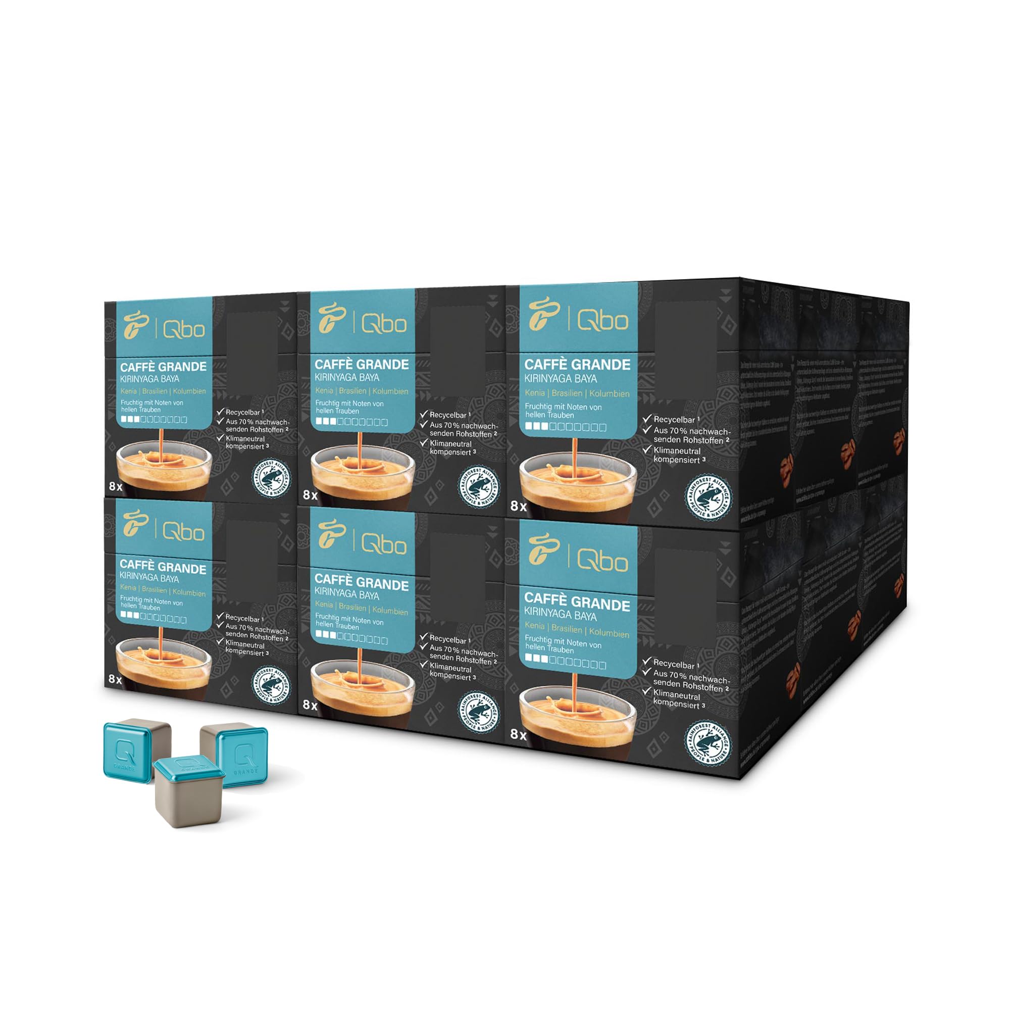 Tchibo Qbo Caffè Grande Kirinyaga Baya Premium Kaffeekapseln, 144 Stück - 18x8 Kapseln (Caffè Grande, Intensität 3/10, fruchtig), nachhaltig, aus 70% nachwachsenden Rohstoffen