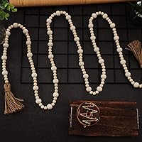 Vista 5 de Jetec - Guirnaldas de cuentas de madera de 7,9 pies con borlas, adornos colgantes navideños de estilo boho, decoración rústica de granja para mesa