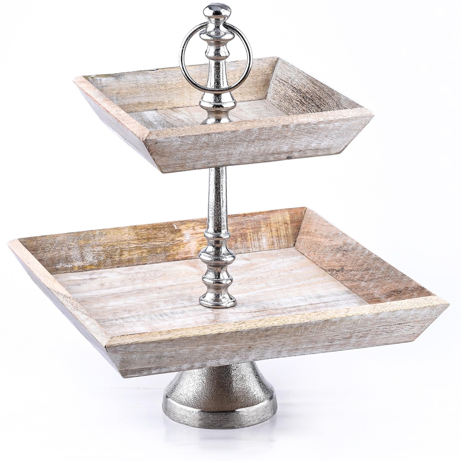 Vintage Obst-Etagere Ansgar 2 Etagen edel aus Holz und Aluminium 38 cm