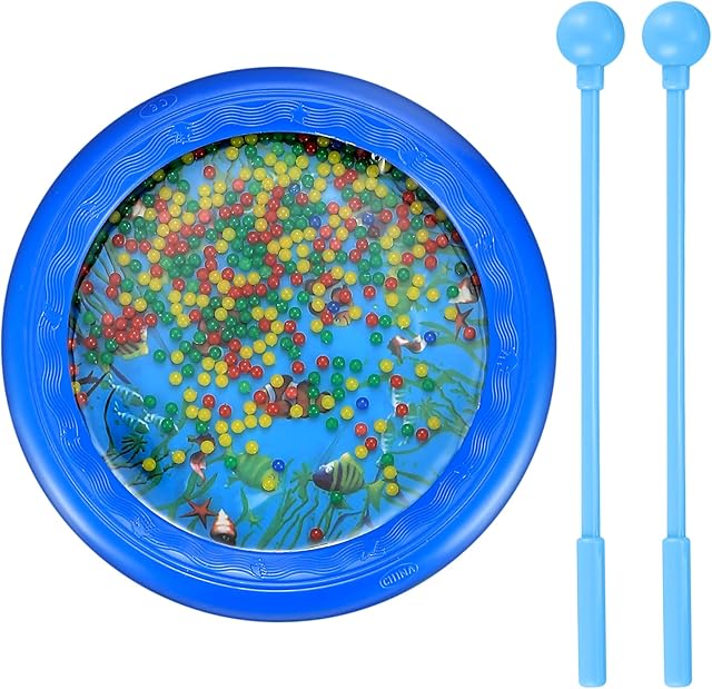 Ocean Wave Bead Drum, Sea Sound Musical Educational Toys Hand Percussion Instrument Drums Tambourine for Kids Child Baby, with Drumsticks