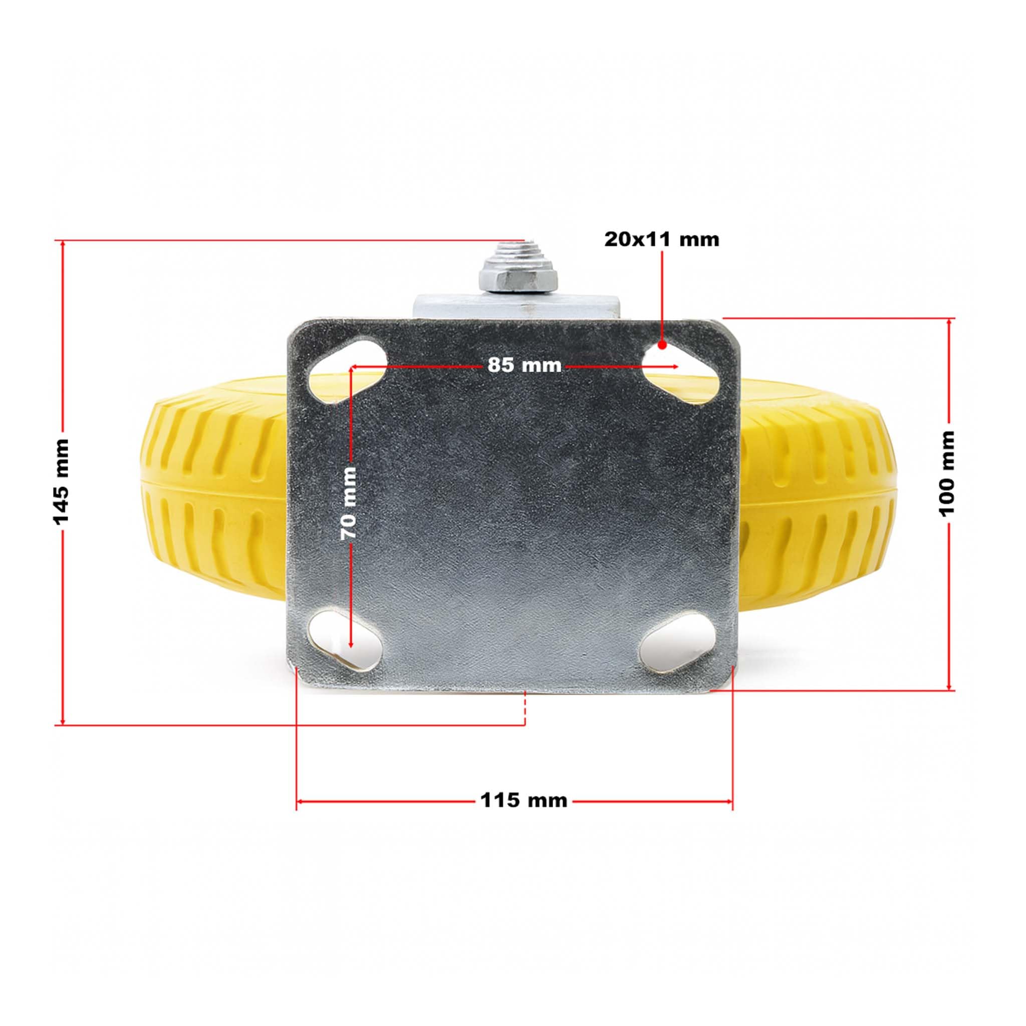 Wiltec Set 4 ruote fisse da trasporto, antiforatura, 225x58 mm, 100 kg/ruota, con piastra di montaggio