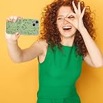 RALEAVO Cas floraux pour iPhone 13,Boîtier en silicone liquide avec motif de branche de fleur étui mignon pour les filles femmes Slim Soft Caoutchouc protecteur pour iPhone 13 (6.1"),vert
