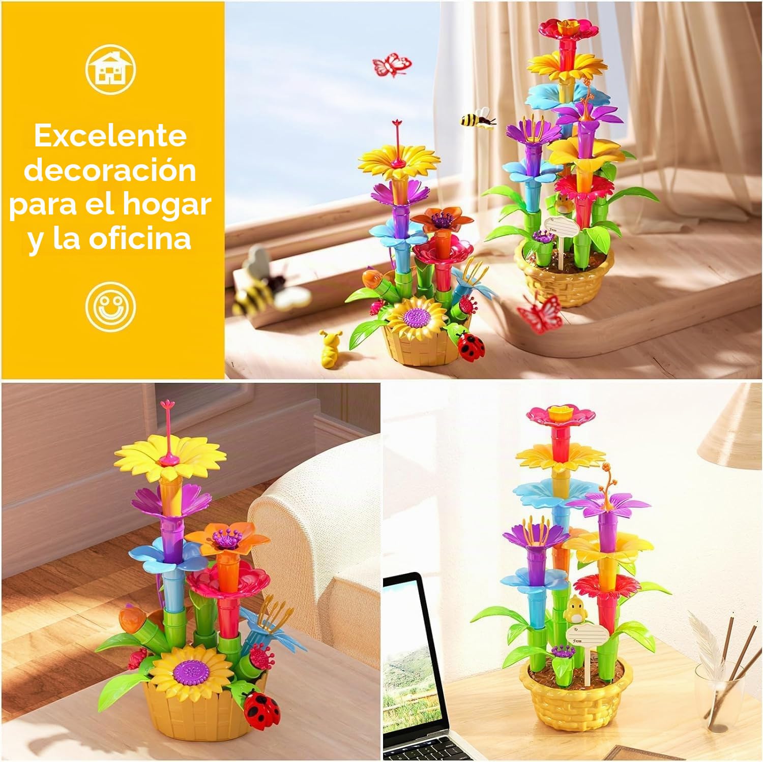 TEMI 224 PCS Flores Jardín Construcción Juguetes para Niñas, Juguetes educativos de menta y jardín preescolar Juego Juego para niños pequeños 3 4 5 6 7 años niños niños niñas