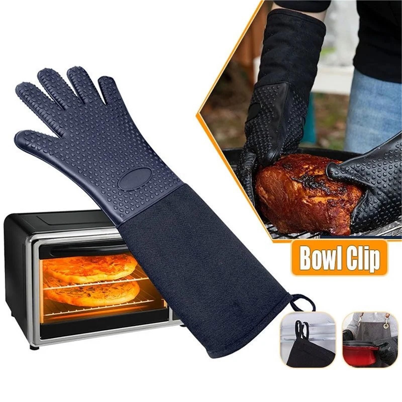 Gants de Four Professionnels Longs en Silicone, avec Doublure matelassée, Gants à Gril résistants la Chaleur, Outils Cuisson pour Cuisine(60cm)