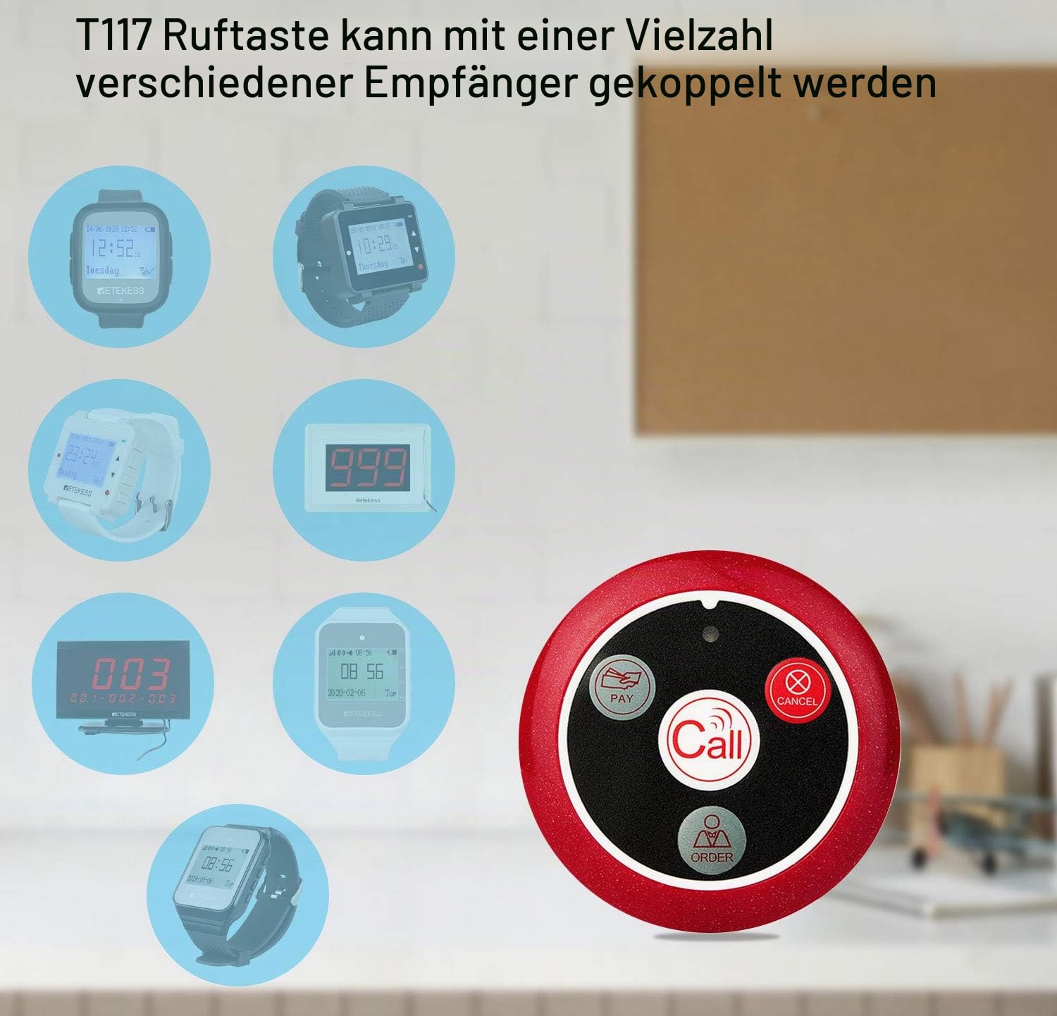 Retekess T117 Pager System, Drahtlose Ruftaste, 5 Ruftasten