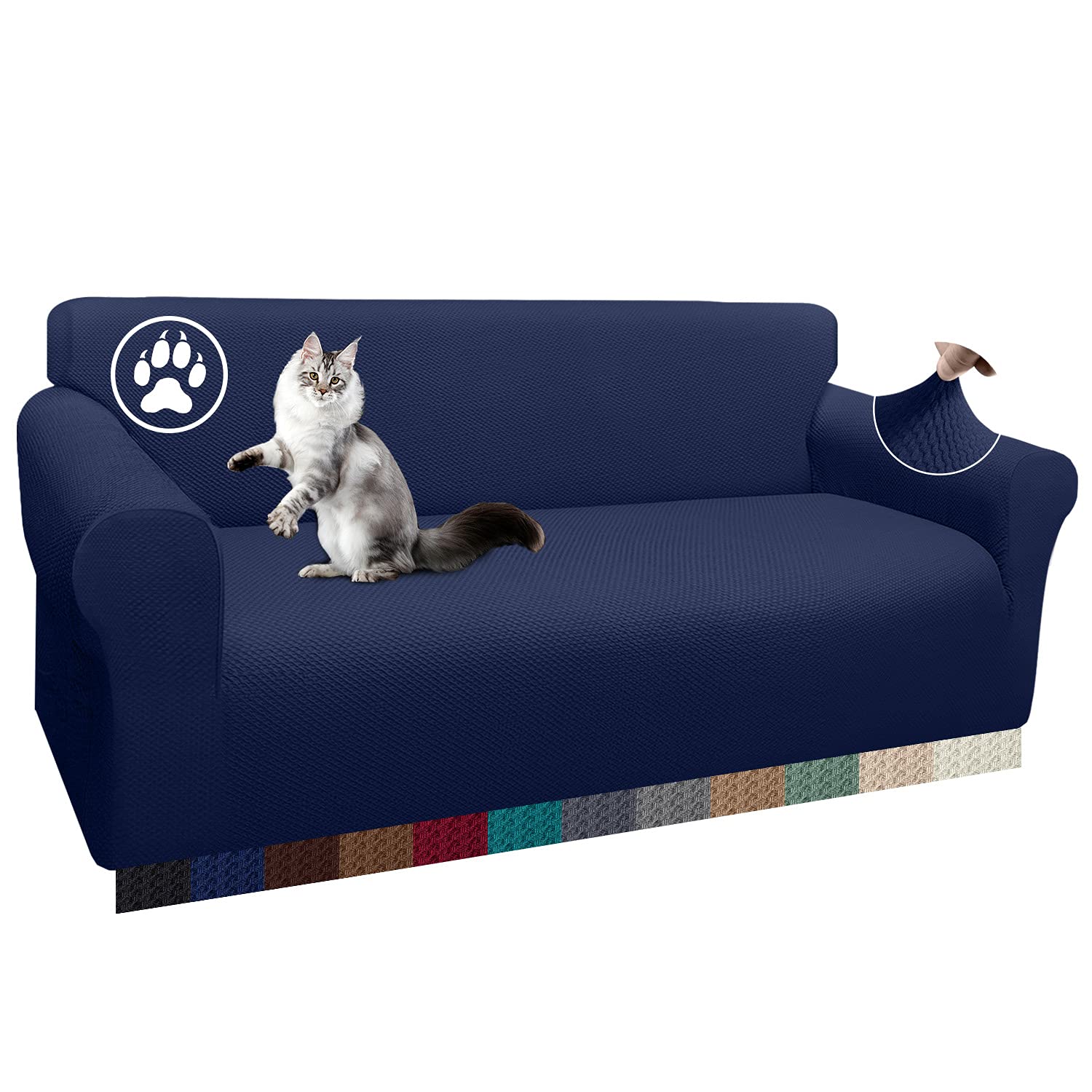 Earnmore 1 Piece Thick Sofa Cover Unique Pattern Sofa Cover for 4 Seater Stretch Non-Slip Sofa Cover for Living Room (4 Seater, Dark Blue)
