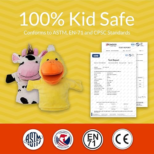 Miniatura 2 de Juego de 5 piezas de marionetas de mano de animales con boca móvil abierta zoológico safari granja selva vaca pato perro marrón rana y burro